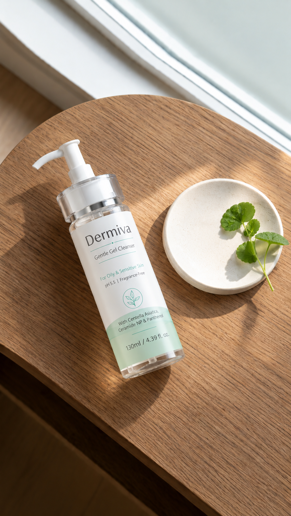 Dermiva Gentle Gel Cleanser by a window